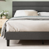 Full Piper Upholstered Platform Bed with Horizontal Paneled Headboard, Wooden Slat Support, No Box Spring Needed