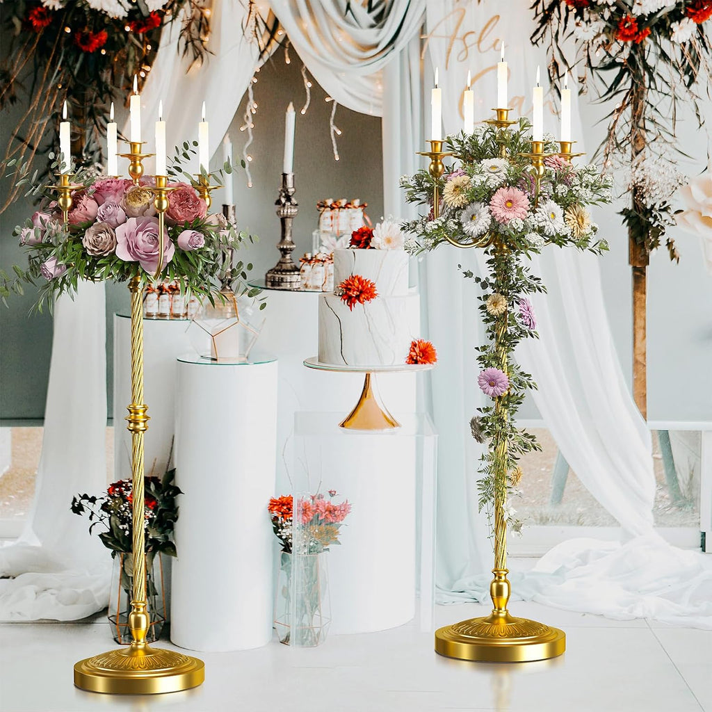 2 Pcs Floor Candelabra 50 Inch Gold Candelabra Centerpiece 5 Arms Floor Standing Candelabra Gold Candlestick Holder
