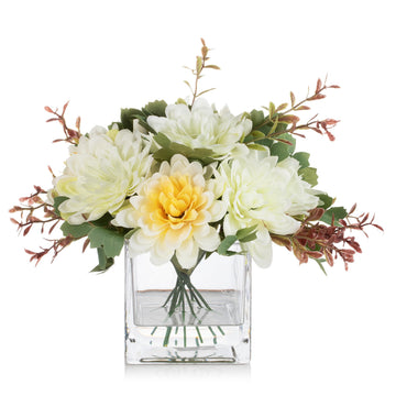 Mixed Artificial Daisy Floral Arrangements with Vase, Table Centerpieces, Silk Daisy in Glass Vase with Faux Water