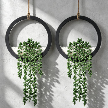 Boho Wall Decor, 2Pcs Fake Hanging Plants Artificial Succulents, Indoor Hanging Planter Greenery Decor, Perfect