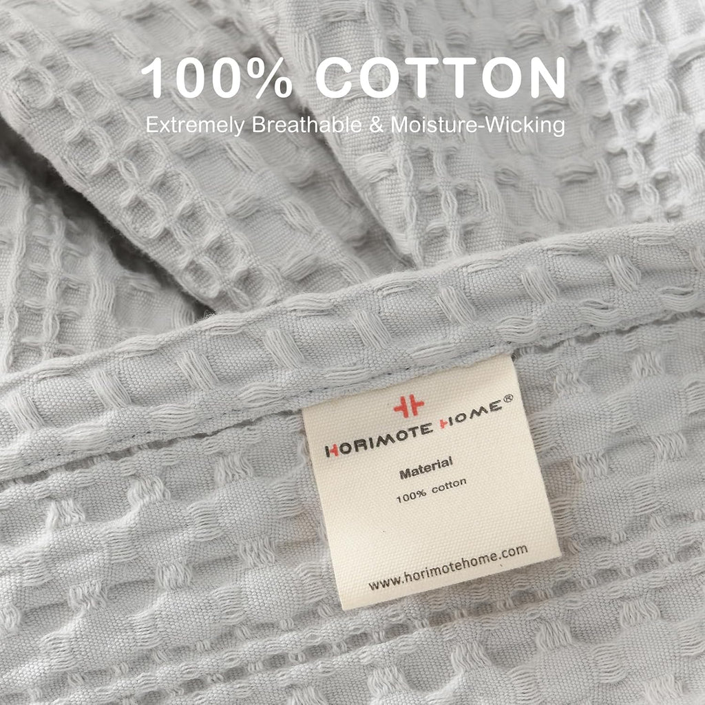 100% Cotton Waffle Blanket with Fringe, Pre-Washed Waffle Weave Blanket for All Season, Lightweight Breathable Soft