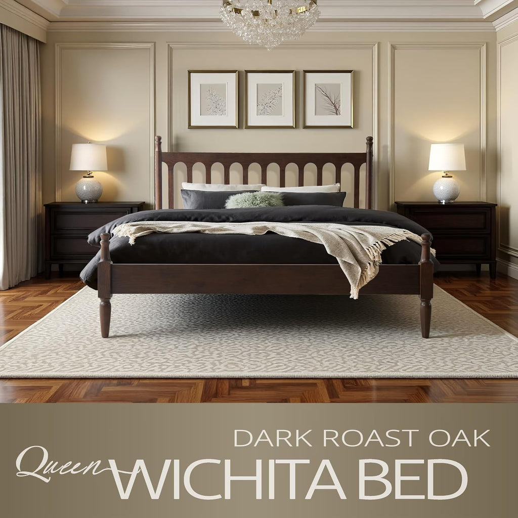 Queen Bed Frame with Headboard & Footboard, Solid Wood Platform Bed, Centre Metal Legs,12 Heavy-Duty Slatted Base, No