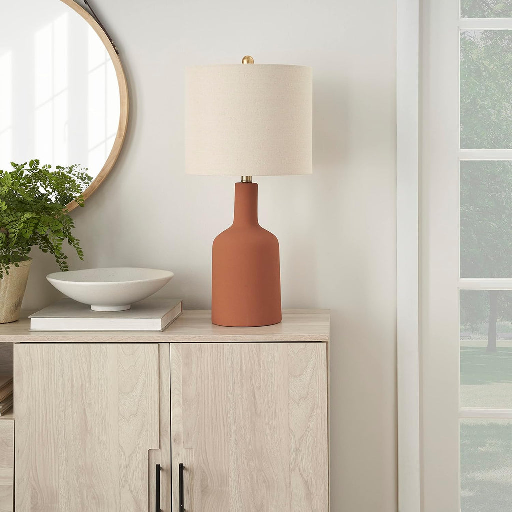 Home 22" Orange Terracotta Ceramic Table Lamp for Modern, Transitional, Bedside Table, Living Room, Dining, Entryway