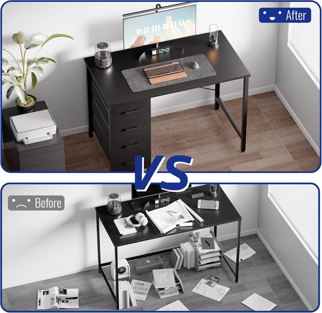 32 Inch Computer Desk with 4 Drawers Small Office Desk Bedroom Study Writing Simple Modern Computer Table Black