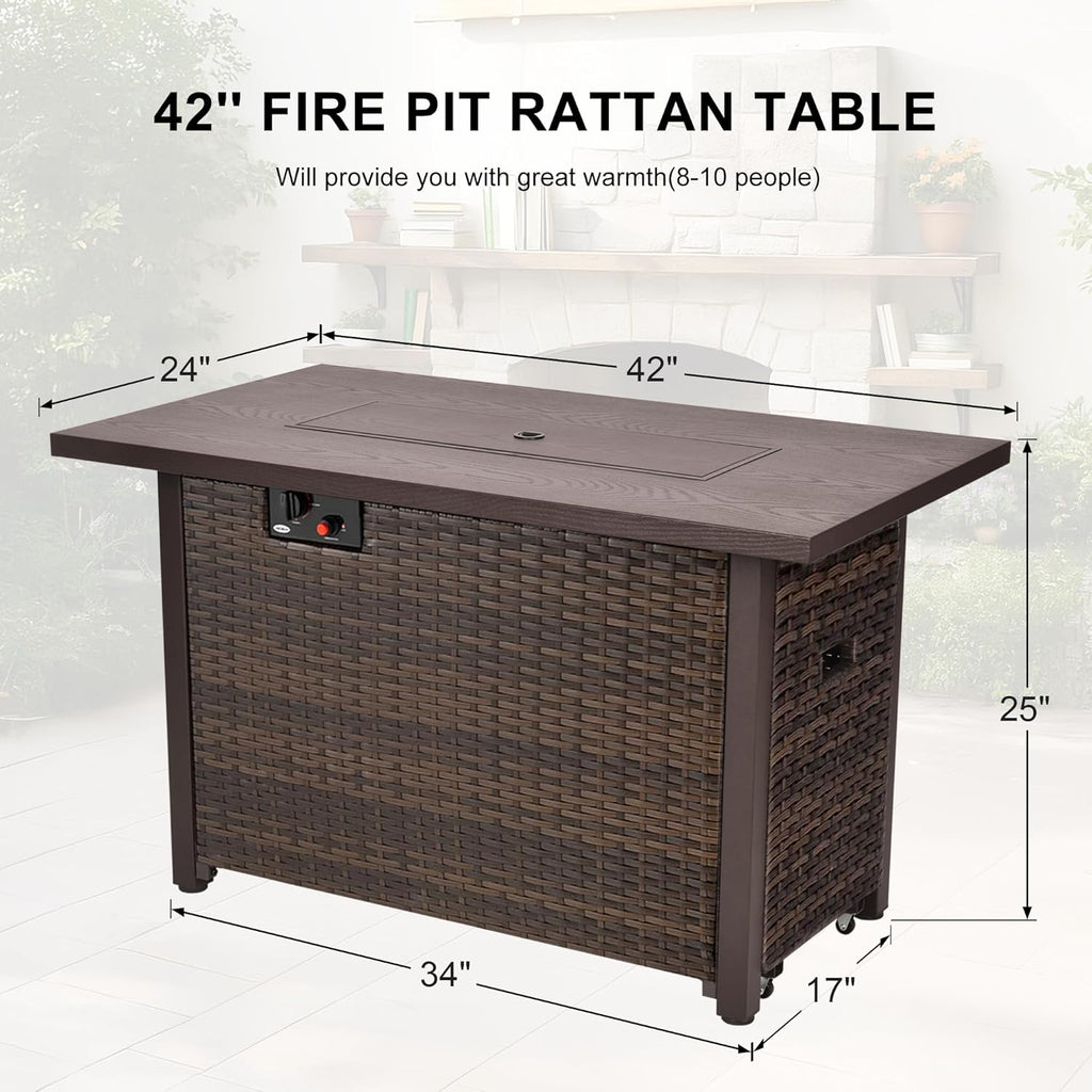 42 Inch Propane Fire Pit Table, 50,000 BTU Outdoor Gas Fire Pits with Removable Lid, 2 in 1 Rectangular Firepit Table for Outside Patio Deck and - Image 4