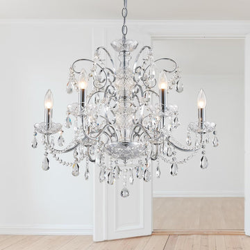 6-Lights Crystal Chandelier Crystals Raindrop Chandelier,Modern Crystal Pendant Light Fixture Modern Chandelier for Bedroom,Living Room,Dining Room,H22 X D24,Chain Adjustable