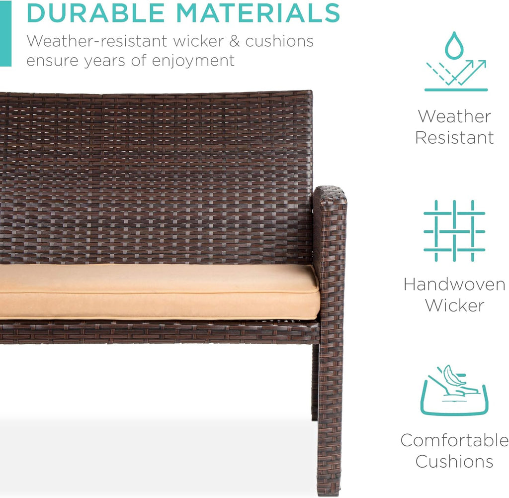 Best Choice Products 4-Piece Outdoor Wicker Patio Conversation Furniture Set for Backyard w/Coffee Table