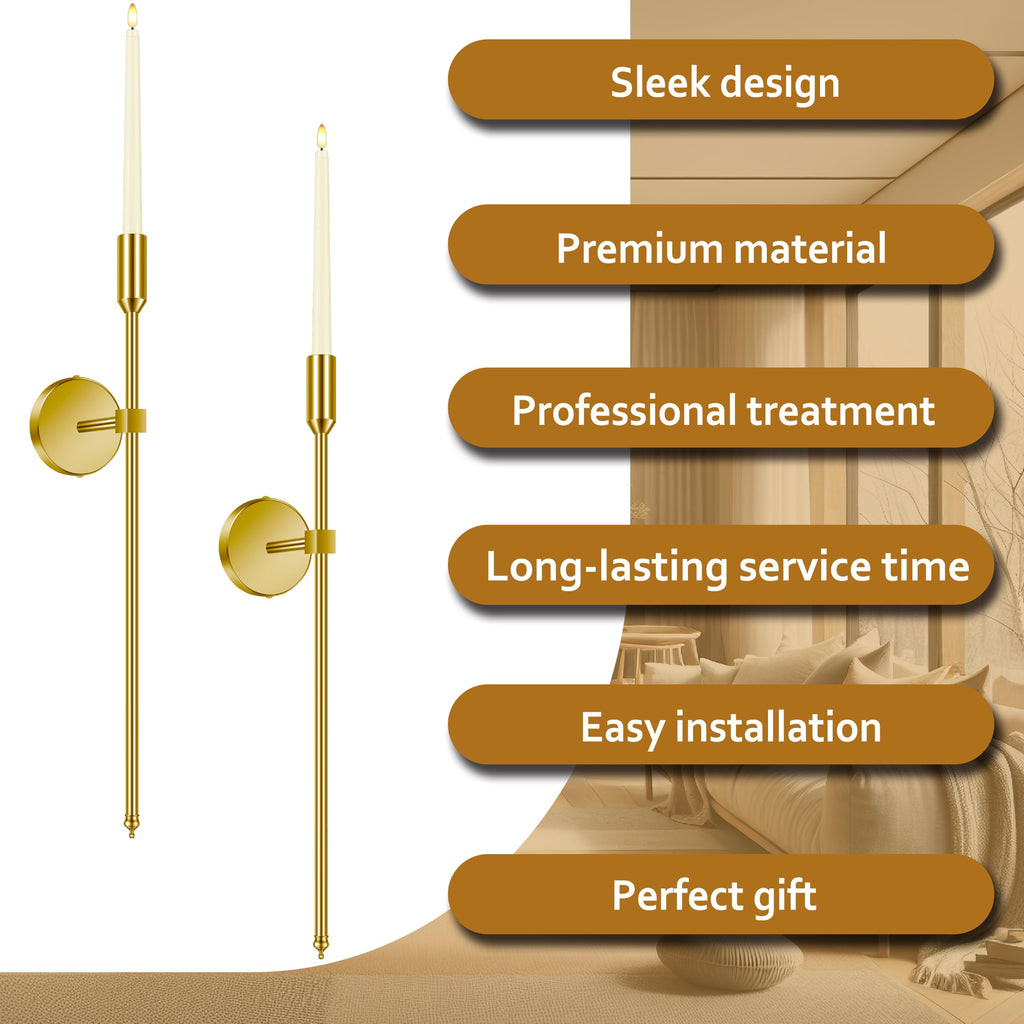 31-inch Large Wall Candle Sconces with Remote Controlled Flameless LED Taper Candles, Set of 2, Wall Mounted Candle