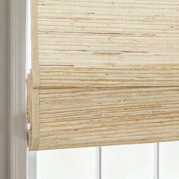 Cordless Bamboo Roman Shades, Woven Linen Roman Blinds, Light Filtering Natural Blinds with Border, Woven Beige, 21"