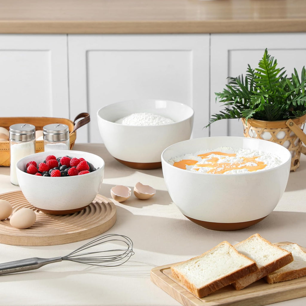 Ceramic Mixing Bowls, Large Serving Bowls for Mixing, Cooking, Prepping, Baking, Salad, Soup, Pasta, Nesting Bowls