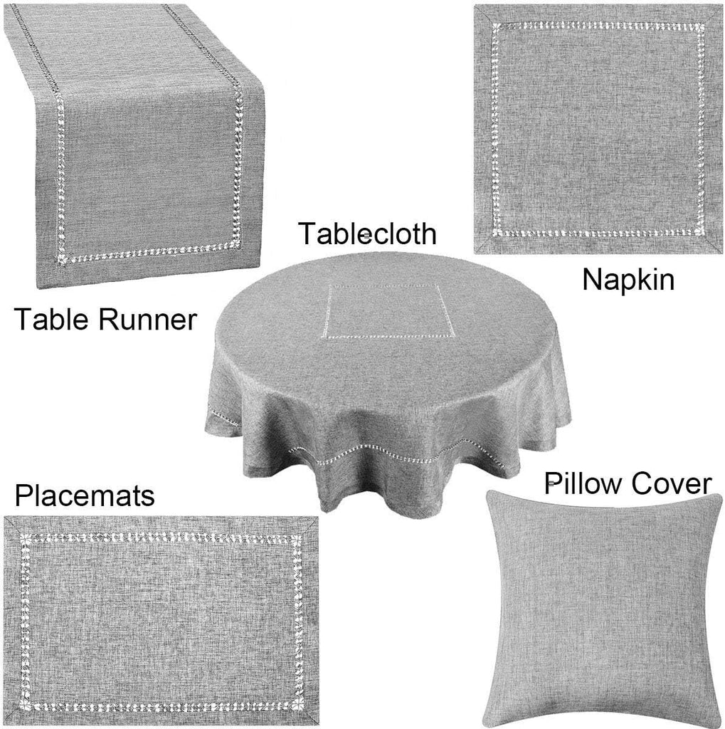 Solid Dark Gray Color Hemstitched Tablecloth (Oval 60 x 84 Inches Tablecloth)