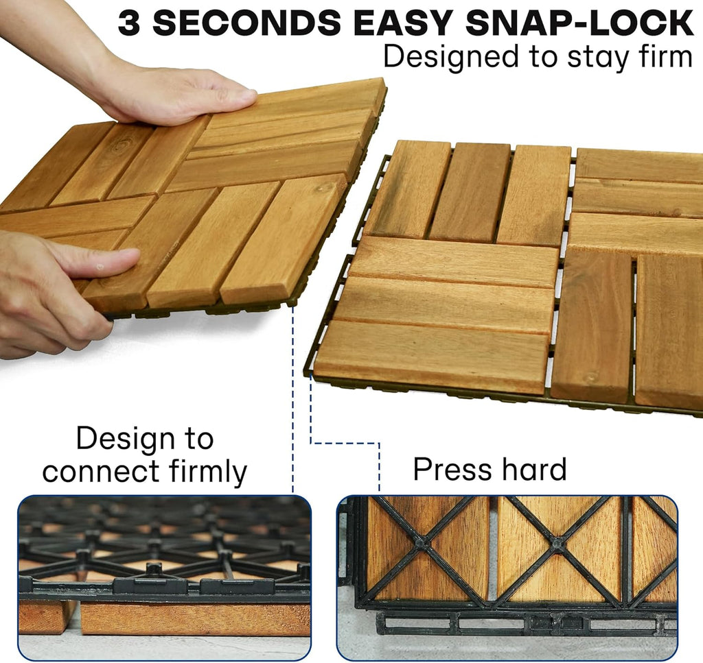 Interlocking Deck Tiles - 12"x12" Indoor & Outdoor Flooring Tiles, Wood Deck Tiles for Balcony & Backyard, Weather & UV