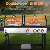 Charcoal and Propane Gas Grill Combo with Side Burner, Dual Fuel BBQ Grill with Porcelain-Enameled Cast Iron Grates
