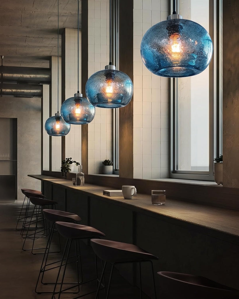Hand Blown Glass Pendant Lights Kitchen Island Marble Blue Color Modern Rustic Style Ceiling Hanging Light Fixtures