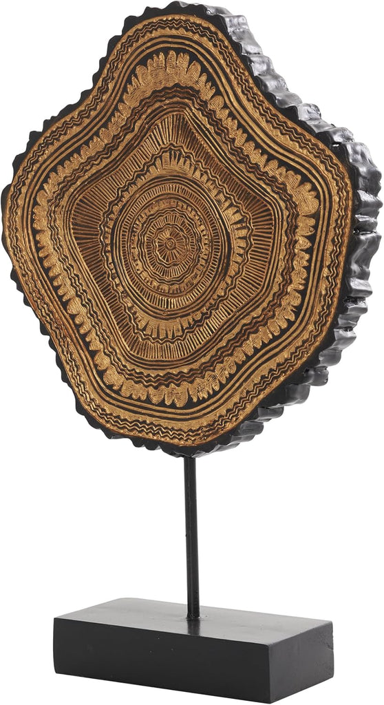 79 Resin Tribal Decorative Sculpture Abstract Carved Home Decor Statue with Black Stand and Wavy Edge, Accent
