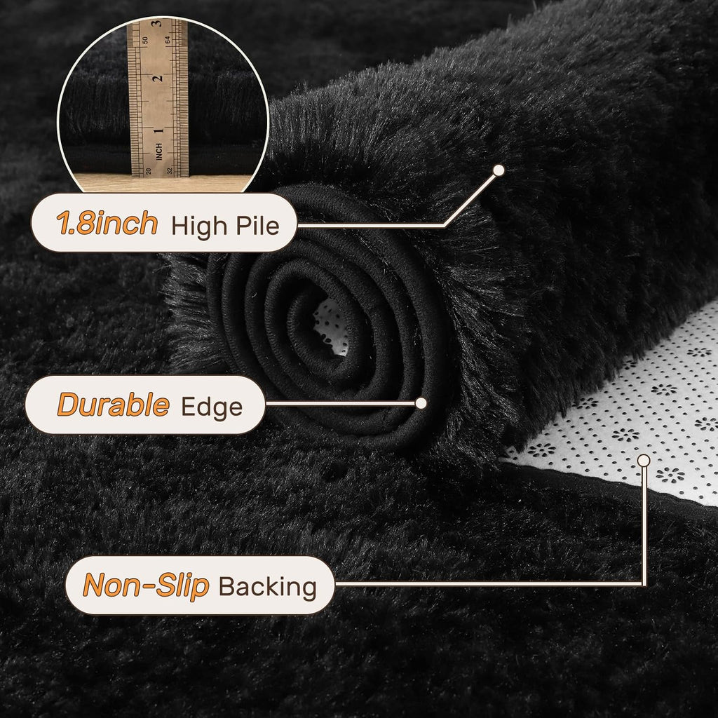 5x7 Black Area Rugs, Large Fluffy Shag Bedroom Rugs Non-Slip, Ultra Soft Plush Carpet Kids PlayRoom Dorm Office