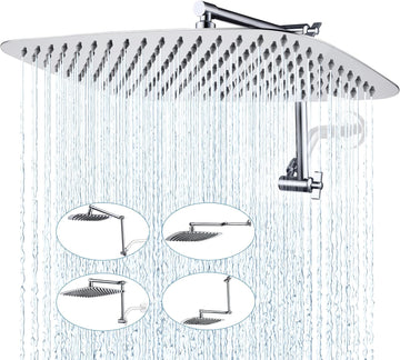 All Metal 16 Inch Rain Shower Head with Adjustable Extension Arm