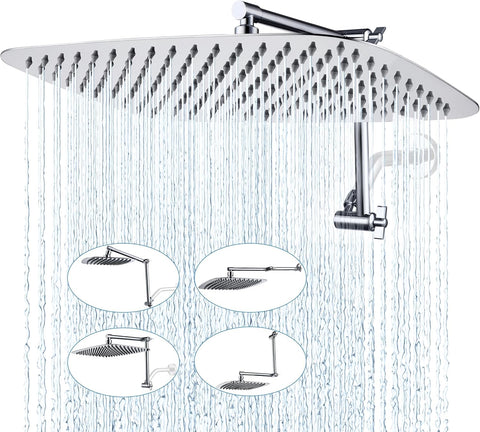 All Metal 16 Inch Rain Shower Head with Adjustable Extension Arm