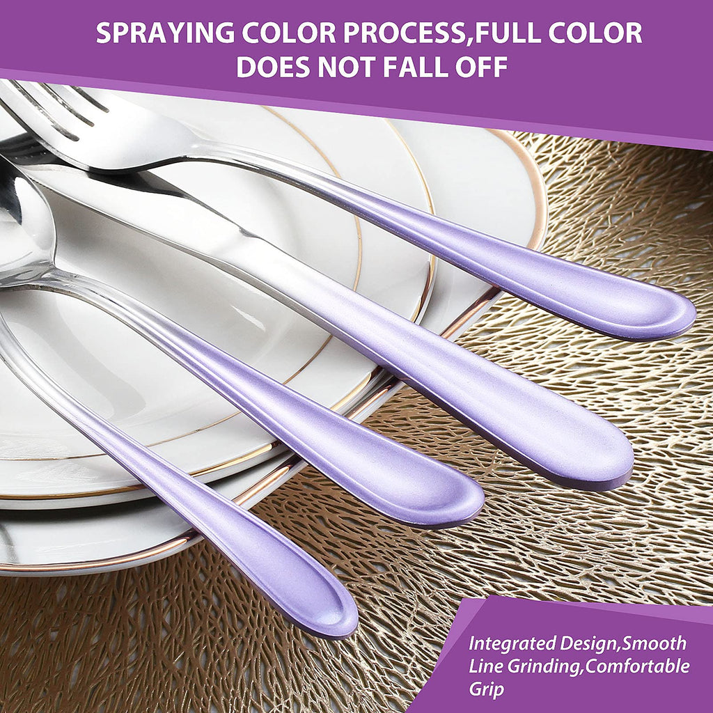 Gradient Purple Silverware set for 4, Stainless Steel Flatware Set, 20 Piece Tableware Cutlery Set, Mirror Polished