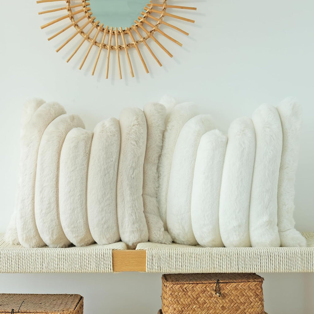 Pack of 2 Faux Fur Plush Decorative Throw Pillow Covers Couch Cushion Case Soft Fluffy Pillowcases Wide Stripe