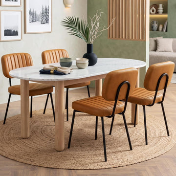 Dining Chairs Set of 4, Modern Upholstered Mid Century Kitchen Chairs with Faux Leather Cushion Seat, Backrest &