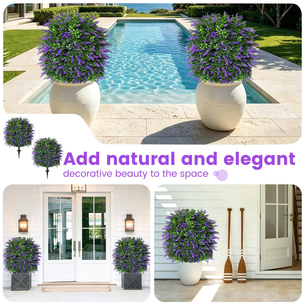 28.5" Artificial Lavender Topiary Ball Trees 2pcs with Ground Spike