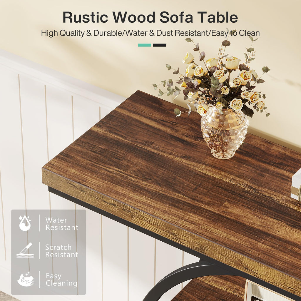 41.3" Console Table, Industrial 4-Tier Sofa Table Entryway Table with Circle Base, Narrow Wood Accent Tables with