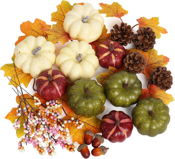 Fall Pumpkins Set for Autumn Thanksgiving Halloween Home Decor - Set of 32