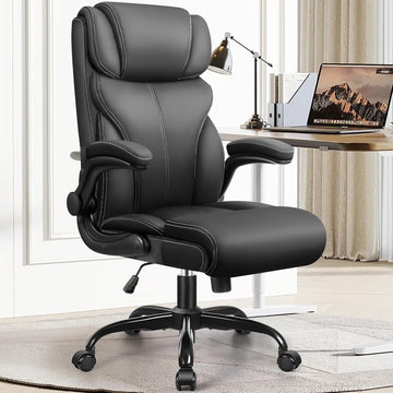 Ergonomic Big and Tall Computer Desk Chairs, Executive Breathable Leather Chair with Adjustable Flip-up Armrests