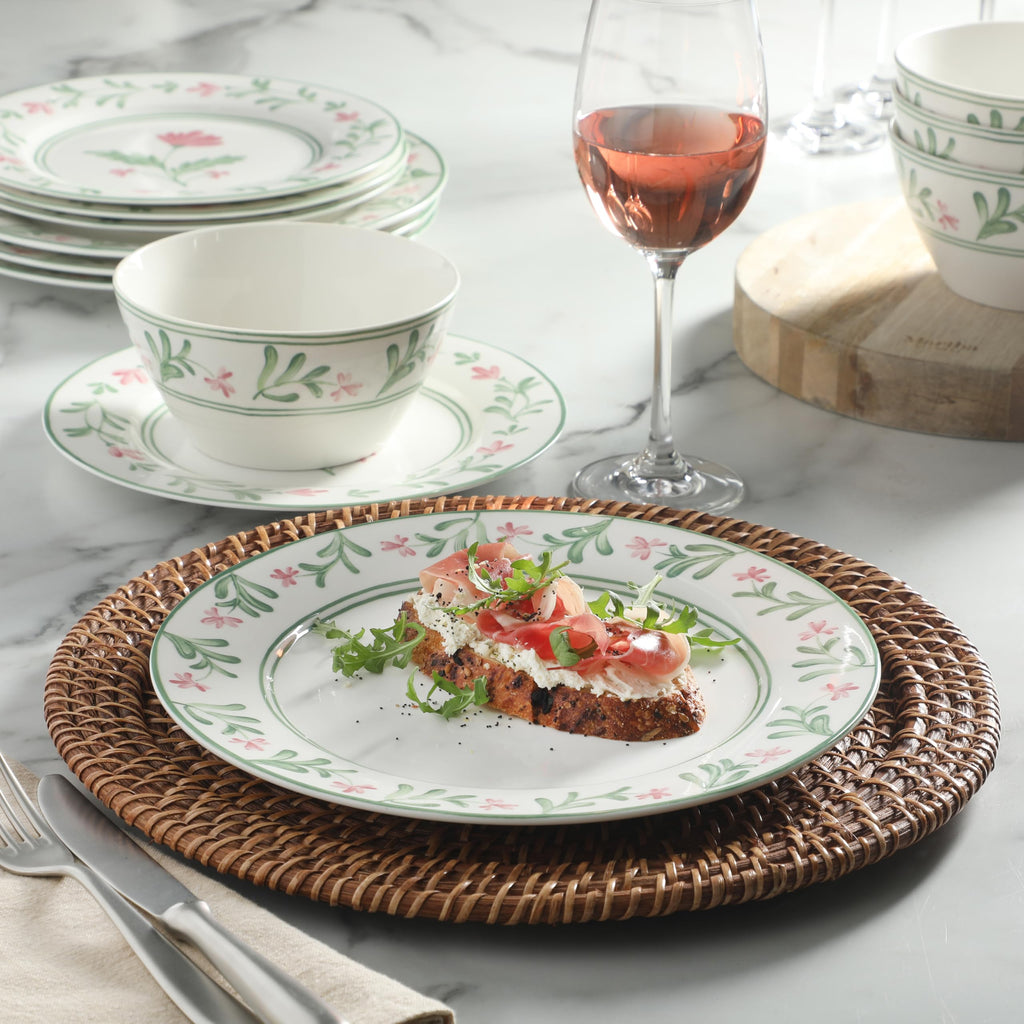Maiden Crown Plates and Bowls Sets, 12-Piece New Bone China Dinnerware Sets, Botanical Floral Design Dish Set