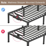 14 inch Metal Queen Bed Frame with Rounded Corner and Headboard Hole Mattress Retainers 3500LBS Heavy Duty Steel Slats