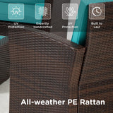 4 Piece Patio Furniture Sets, Wicker Conversation Set 4 All-Weather Outdoor Sectional Patio Sofa for Porch Deck with Blue Cushion Brown Rattan Sofa Chair A106-B0DBLPY2GF