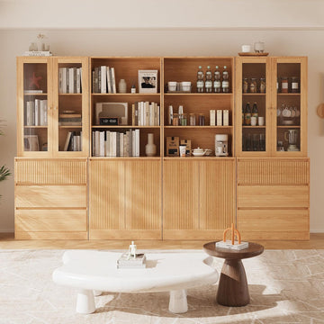 Tall Bookcase with Glass Doors and Drawers,71'' Wooden Bookshelf with Storage,Display Cabinet ,Set of 4 (DCCD)