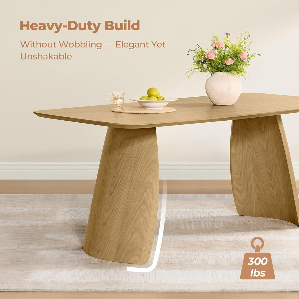 71" Modern Dining Table for 6, Rectangle Wood Kitchen & Dining Room Table, Solid Rubberwood Frame, Bentwood Legs, Oak