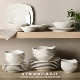 Brentwood 40-Piece Dinnerware Set - Square White Porcelain Plates and Bowls, Service for 8