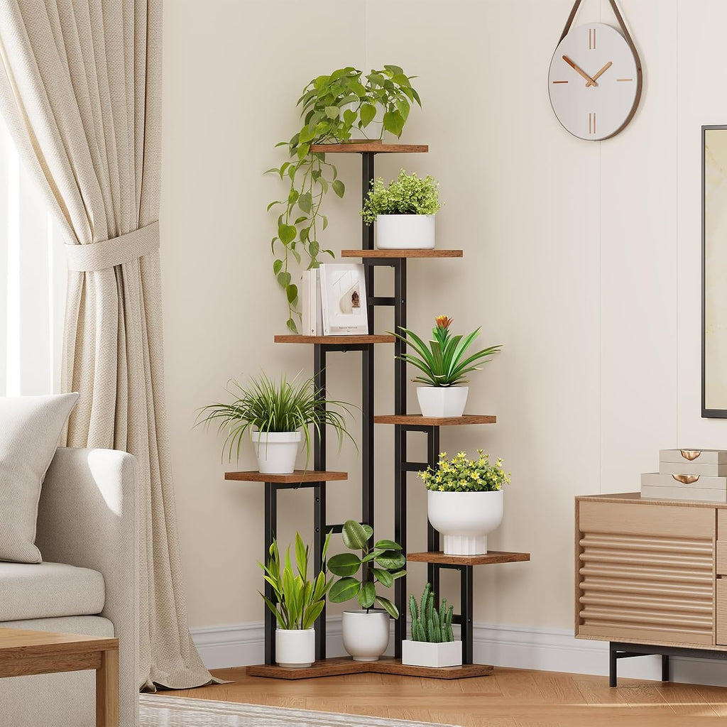 Corner Plant Stand Indoor, 7-Tier Plant Shelf for Multiple Indoor Plants, Corner Plant Rack Organizer, Square Flower