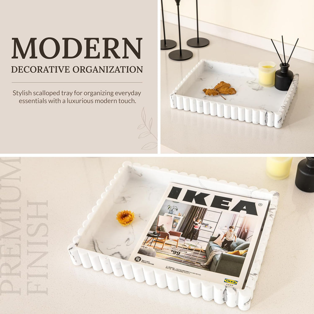 Premium Concrete Decorative Bowl & Coffee Table Tray - Marble Look Centerpiece Table | Modern Minimalist Home Decor |