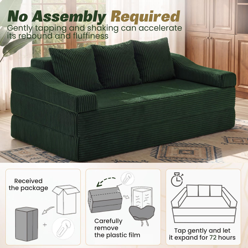 78.7" Folding Convertible Sofa Bed, Boneless Sleeper Sofa Couch with Pillows, 3 Seater Pull Out Futon Couches Bed