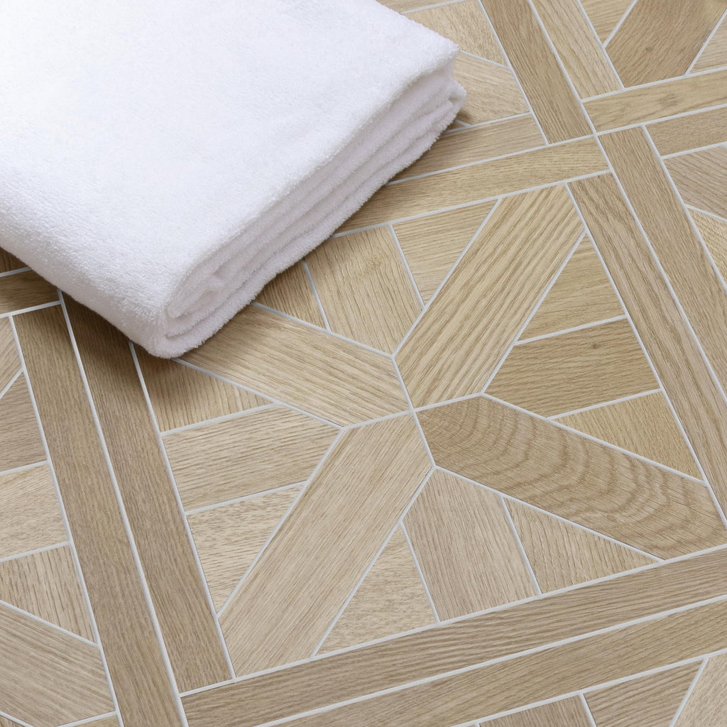 12-Pack Peel & Stick Floor Tile, Pinwheel Warm Oak