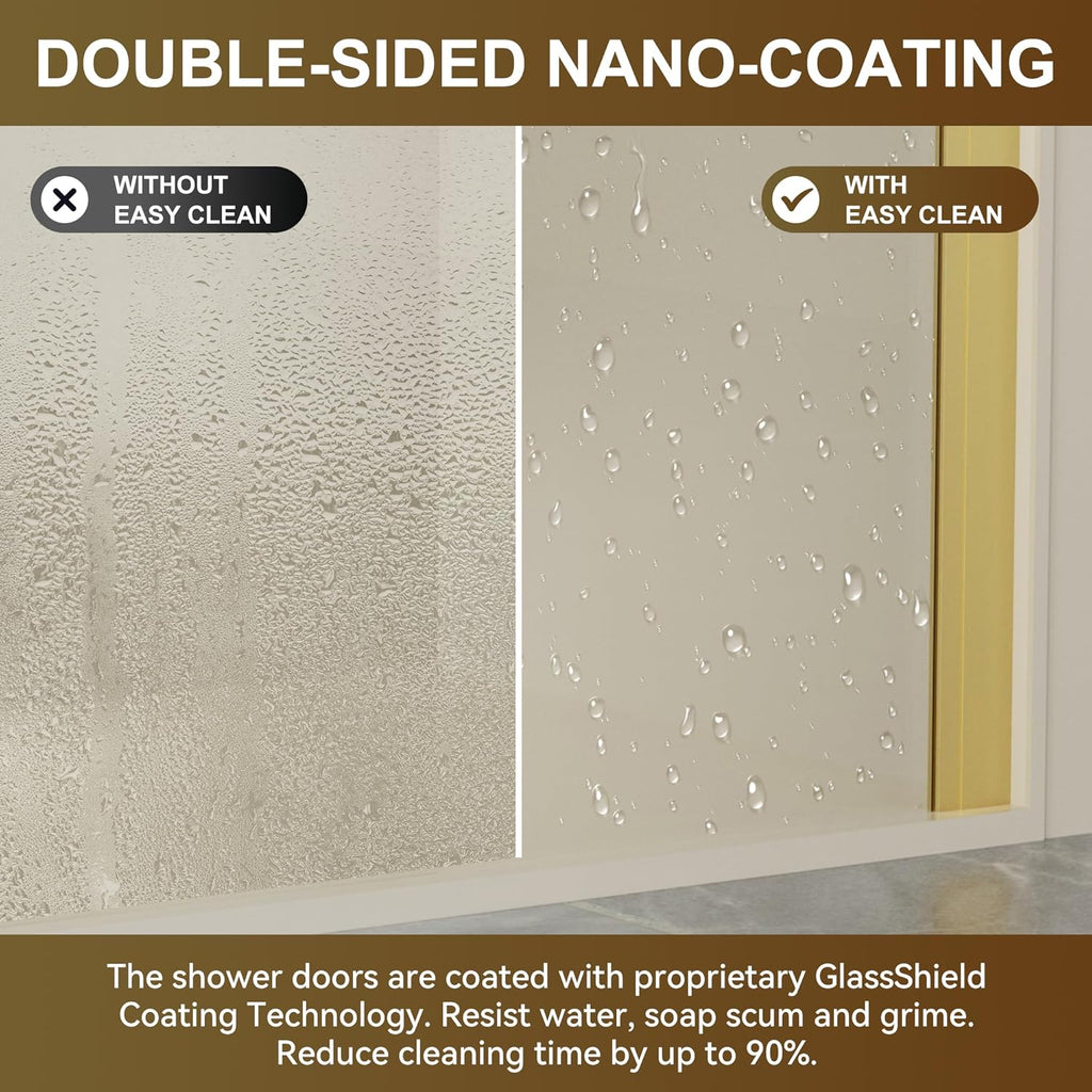 Frameless Pivot Glass Shower Door 48" W × 72" H, Pivot Swing Shower Door with 1/4" SGCC Tempered Glass, Brushed Gold