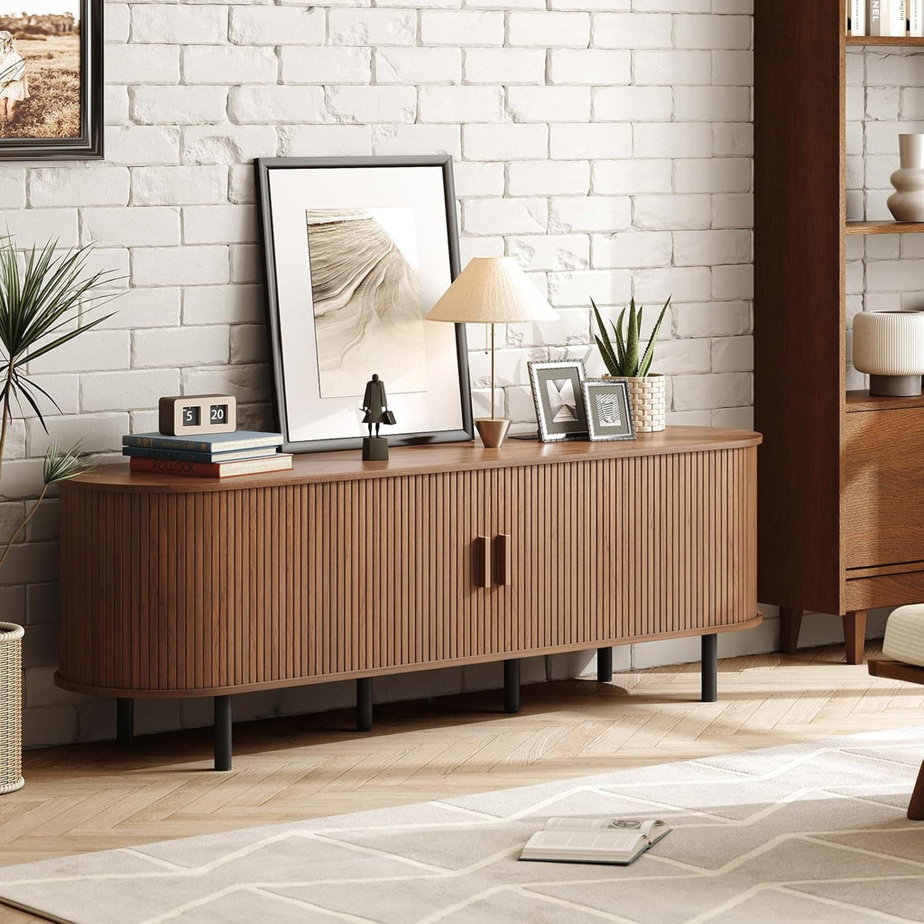 70.8" TV Stand with Power Outlet for TVs up to 75 Inch, Entertainment Center with Storage and Adjustable Shelves