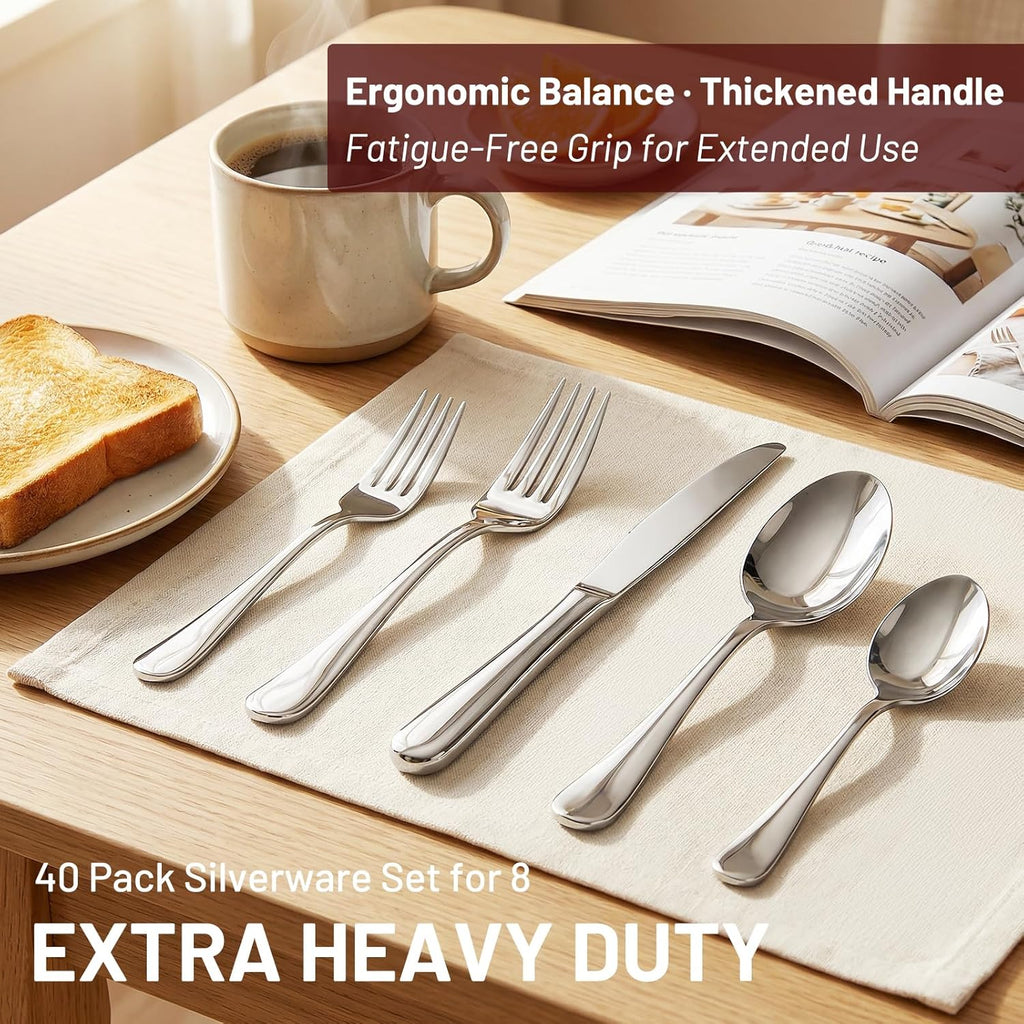 40 Pack Silverware Set for 8, Food-Grade Stainless Steel Flatware Set