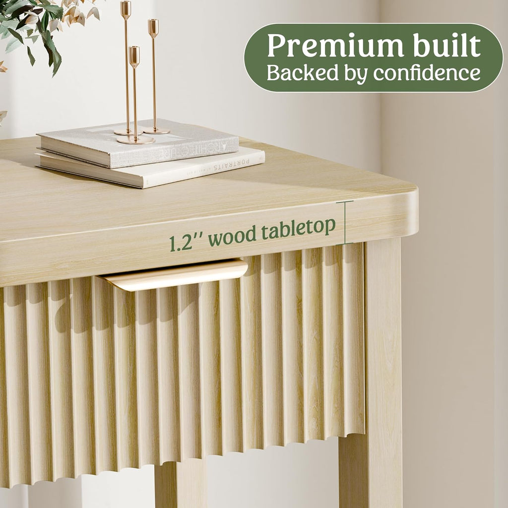Fluted Console Table, 51 Inch Entryway Table with 3 Drawers | Scandi farmhouse look with quiet full-extension slides