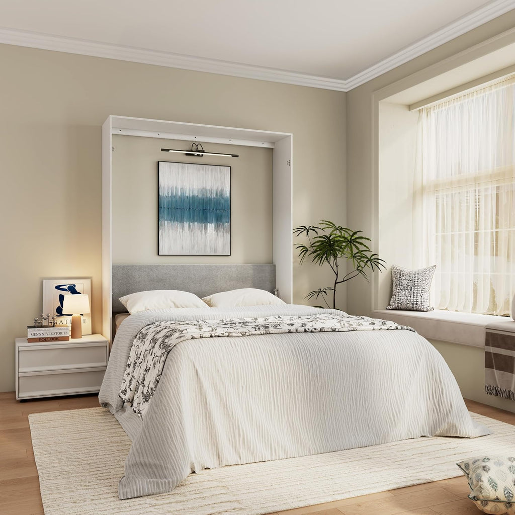 Farmhouse Murphy Bed Queen, 85" Wall Bed Folds to Save Space, Concealed Bed Frame with Hydraulic Rod and Wall Mounted