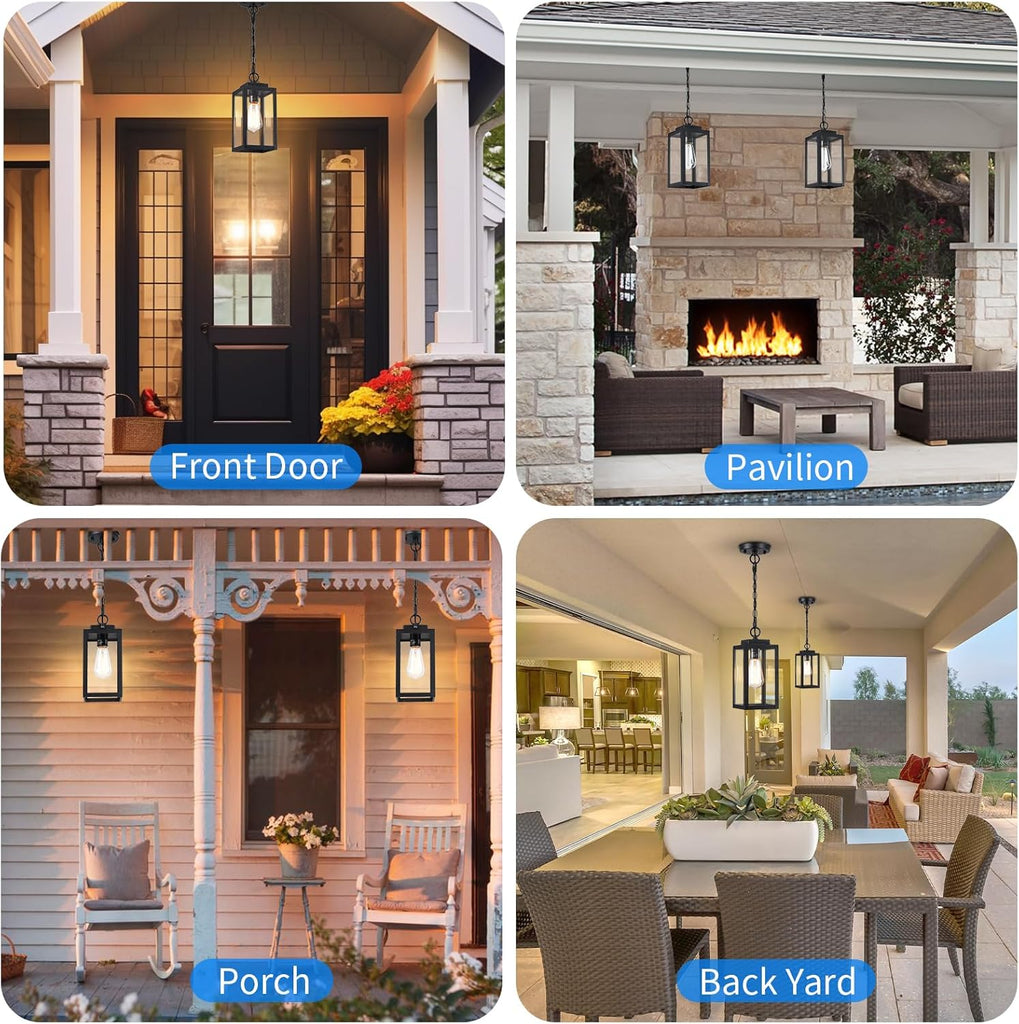 Outdoor Pendant Lights for Porch, 11'' Outdoor Hanging Lantern Lights Modern Outside Chandelier