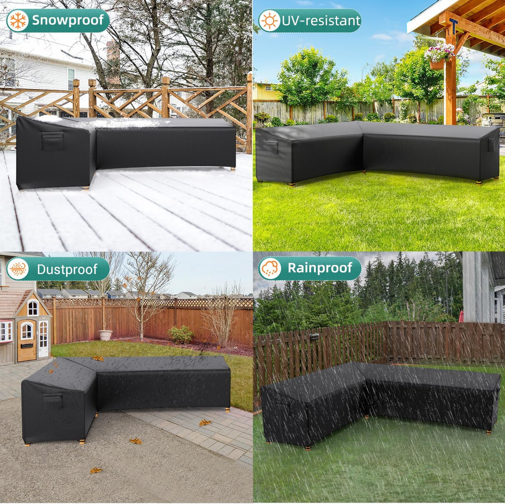L-Shaped Patio Sectional Sofa Cover, Waterproof Outdoor Sectional Cover, Heavy Duty Garden Furniture Cover with Air