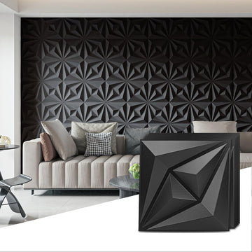 3D Wall Panels, Black, 12x12 Inch, 20 Pcs