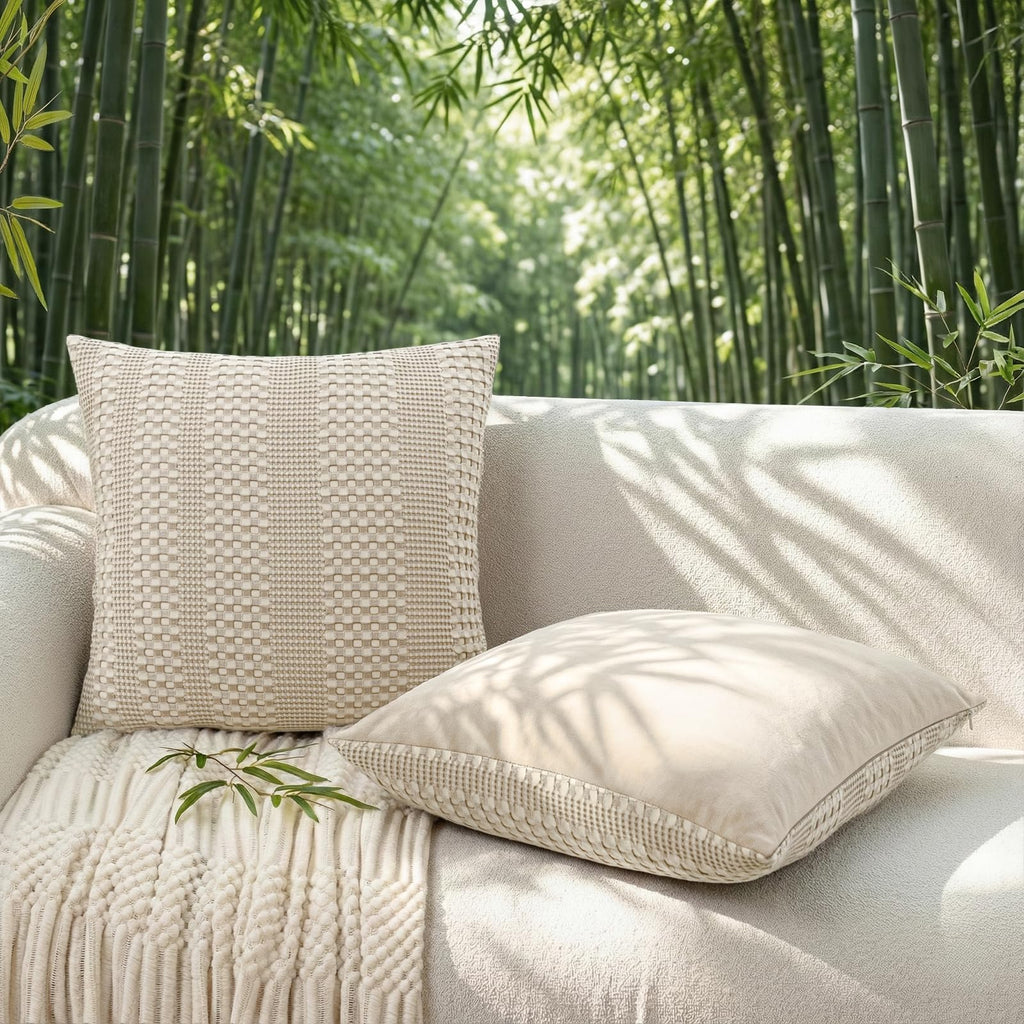 2 Pack Bamboo Fiber Pillow Covers - Waffle Weave, Ultra Soft & Breathable, Euro Shams Cotton Throw Pillow for Couch