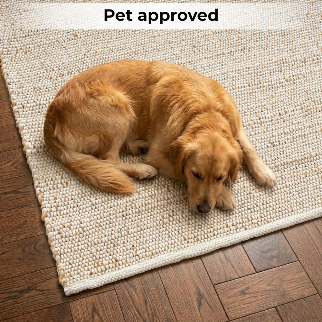 Jute Cotton Area Rug 9'x12' ft Large Rectangle Hand Woven Natural Farmhouse Rugs