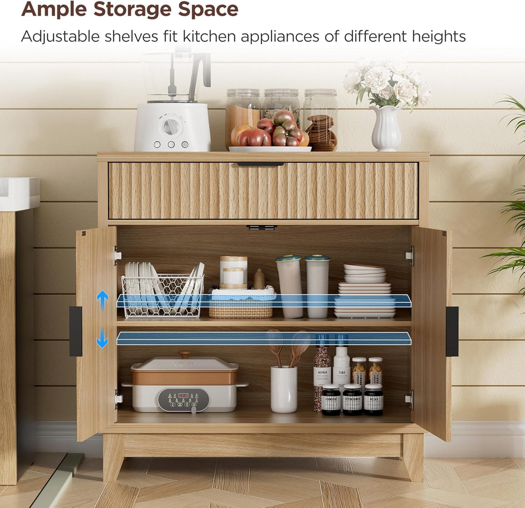 Fluted Sideboard Buffet Cabinet with Storage, 32" Wide Coffee Bar Console Table with Drawer